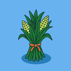 Corn Bundle with Leaves Cartoon Harvest Illustration