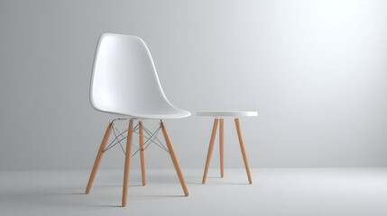a modern chair and side table, showcasing clean design elements and simplicity