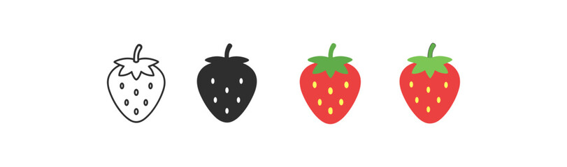 Colorful evolution of strawberry icons from outline to vibrant