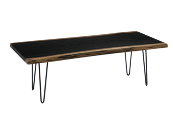 Isolated black wood modern coffee table with hairpin legs in home studio furniture shot