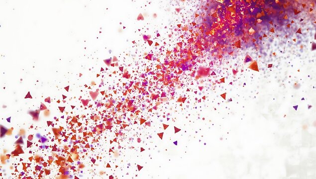 Explosion of vibrant pink and red particles against a white background