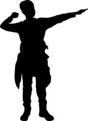 Silhouette of a young boy showing with hand
