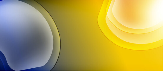 Abstract design features curved shapes, blue, yellow hues. Smooth gradients create modern visual effect. Minimalist composition.