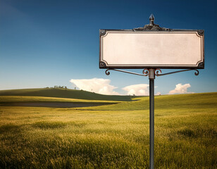 Rustic Wooden Signpost in  Landscape Under Bright Blue Sky