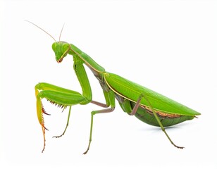 Close-up of praying mantis on white background
