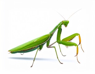 Close-up of praying mantis on white background