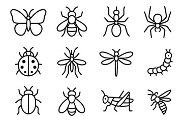 Minimalist outline collection of insects and bugs