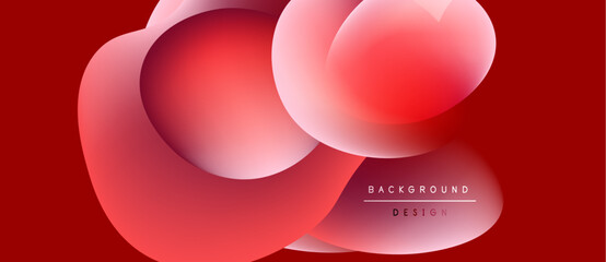 Abstract red shapes overlap, creating dynamic visual effect. Gradient colors suggest depth, modern design aesthetic. Background is solid crimson.