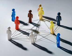 Colorful Figures Connected by Strings Representing Communication and Social Networking