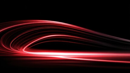 Elegant photo of red light waves take the shape of an electric tunnel, glowing lines appear on a black background with a light speed effect and speed motion.
