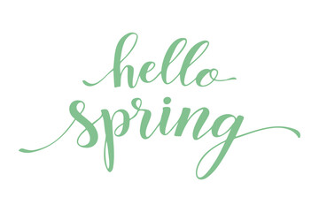 Obraz premium Hello Spring lettering, mint green inscription, text isolated on white background.