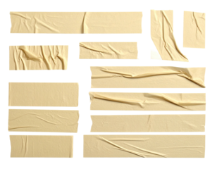 Beige adhesive tape pieces, various shapes and sizes, arranged in a grid pattern