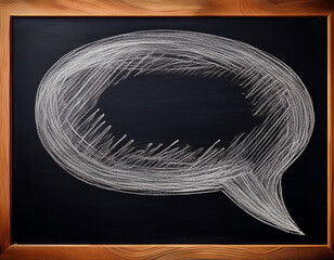 Blank Speech Bubble, on a blackboard Creative Communication Concept