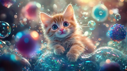 Kitten bubbles fantasy art