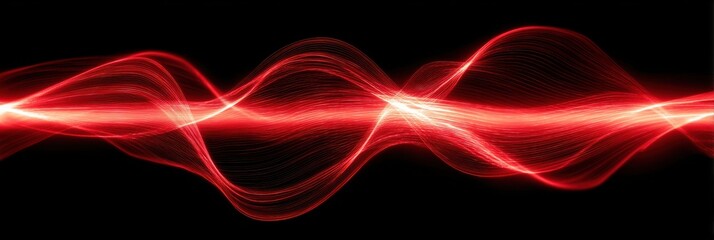 Elegant photo of red light waves take the shape of an electric tunnel, glowing lines appear on a black background with a light speed effect and speed motion.
