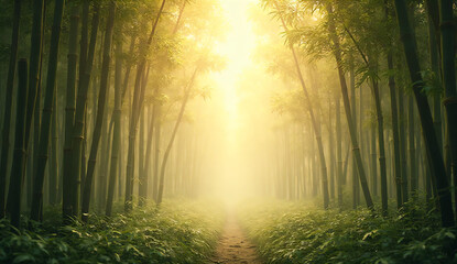 Fototapeta premium Sunlit Bamboo Forest
