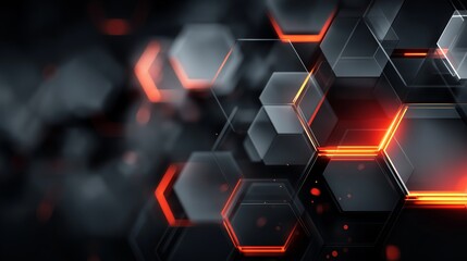 Hexagonal Pattern with Glowing Red Edges Forming Futuristic Honeycomb Grid, Abstract Depth and Dimension Expressing Cyber Aesthetic, Digital Geometry and High‑Tech Structural Visualization