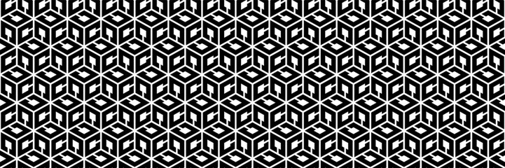 horizontal seamless black and white diamond shape with hexagon pattern for background.