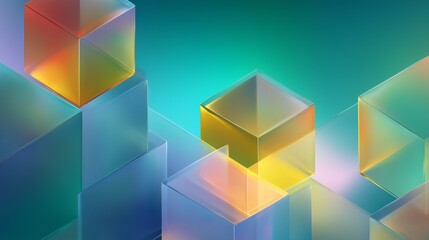 Translucent Cubes Stacked in Colorful Geometric Depth with Blue, Yellow, Orange and Purple Shades Expressing Futuristic Structure, Abstract Dimension and Interplay of Light, Space and Form