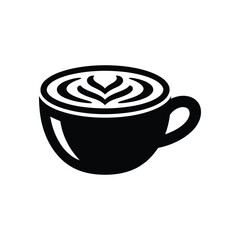 Isolated Black Coffee Cup Icon with Heart Design on White Background
