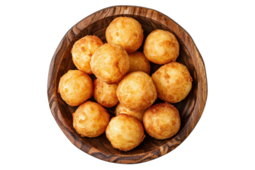 Crispy Brazilian Cheese Bread Balls P o de Queijo Delights Golden Bites in Wooden Bowl on a Black