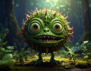 Green, Spooky, Forest, Creature, Illustration.