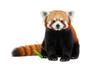 Isolated Red Panda Sitting Upright Cute Animal Close-Up Smiling Playful Mammal with Black and Red Fur