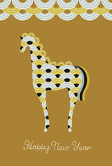 華やかな新年：青海波紋の模様を纏った馬の幻想的でシンプルな年賀状素材（午年）