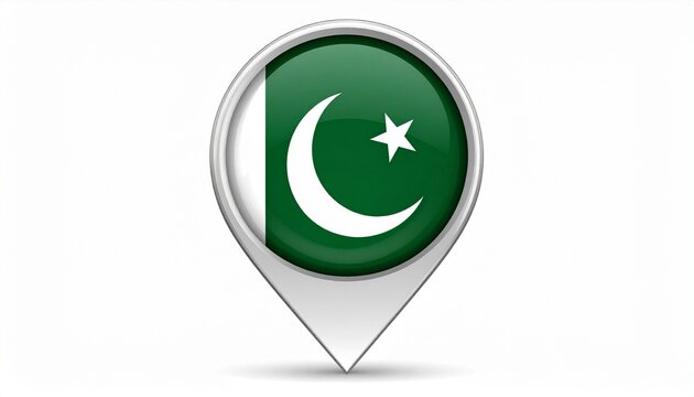 Location pin icon with Pakistan flag over concentric circles, symbolizing geographic identity and national representation.