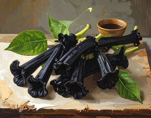 Black Flowers Still Life Painting.