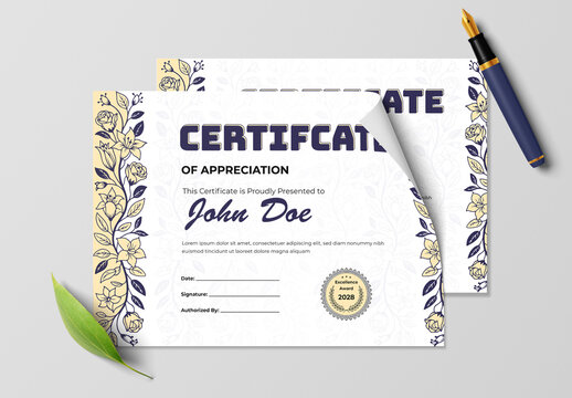 Floral Certificate  Template Layout