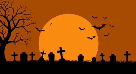 halloween background with cemetery