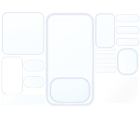 Glass Morphism Ux banner. Transparent Glass Interface Button. Phone design element. Plastic frame with Drop Shadow Effect. Minimal glass style. Noise grain texture blur. UI card element overlay  - 1