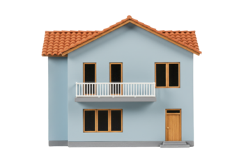 Isolated two-story house with orange roof tiles in front view for real estate concepts