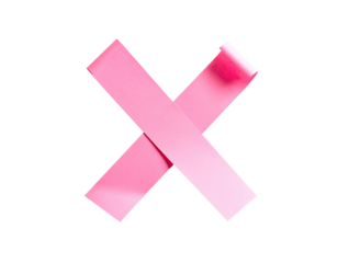 Pink ribbon-shaped X against black background