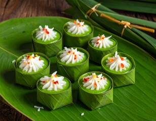 Thai Dessert in Banana Leaves.