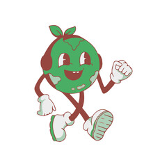 A cheerful cartoon globe character jogging energetically with a green leaf on its head, symbolizing fitness and environmental awareness against a plain background