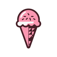 A colorful ice cream cone with pink scoop and sprinkles, set against a simple white background