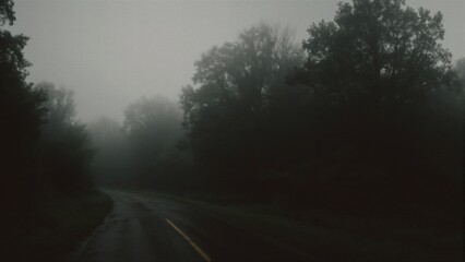 Autumn Misty Road Through Forest, Fall