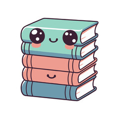 A cheerful stack of colorful cartoon books with smiling faces, perfect for educational themes