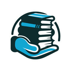 A stylized illustration of a hand holding a stack of books, symbolizing knowledge and education