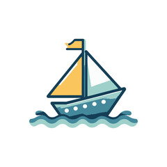 A colorful sailboat gliding across gentle waves, with a clear sky in the background