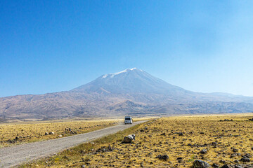 The scenic views of Mount Ararat, with an elevation of 5,137 m (16,854 ft), also known as Masis or Mount Ağrı, is a snow-capped and dormant compound volcano in Turkey. 
