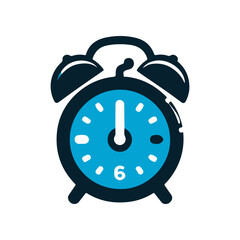 A vibrant blue alarm clock displaying 6 o'clock, symbolizing time management and punctuality