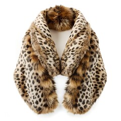 A leopard print faux fur scarf isolated on white background