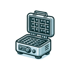A detailed illustration of a waffle maker with an open lid, showcasing a grid pattern, ideal for cooking