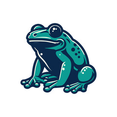 A vibrant green frog perched on a rock, surrounded by lush greenery and serene water in the background