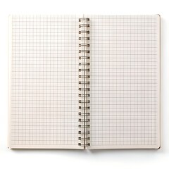An open notebook with a spiral binding and lined pages isolated on white background