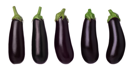 Fresh whole eggplants isolated on white, set