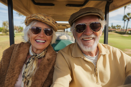 Elderly couple on golf course - Powered by Adobe